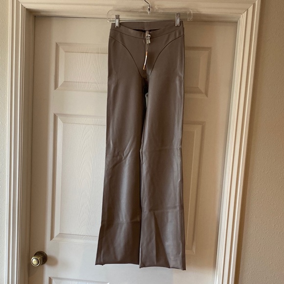Skims Cement Faux Leather Flare Pants Sz Small.NWT. Box22